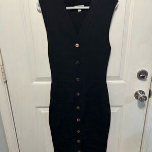 New York & Company Black Midi Dress with Button Detail